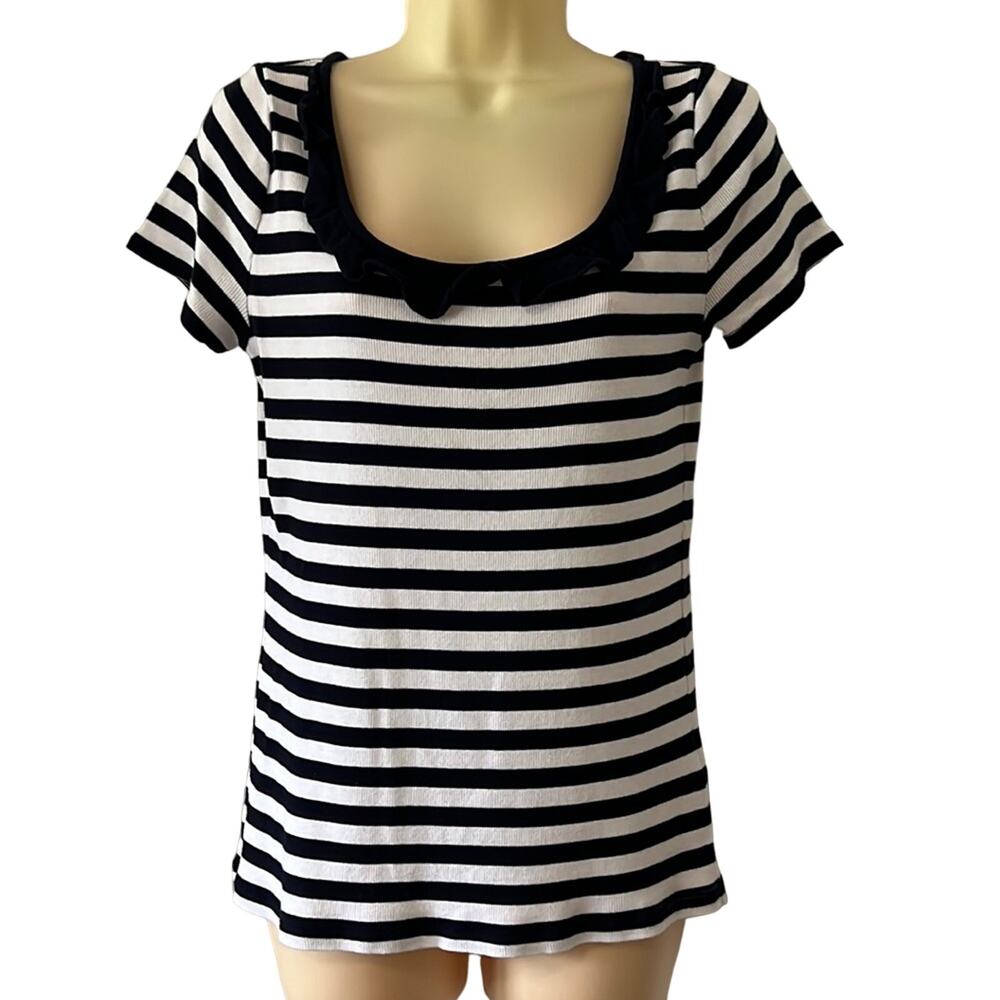 Lauren Ralph Lauren Size M Navy Blue & White Striped Knit Top Blouse